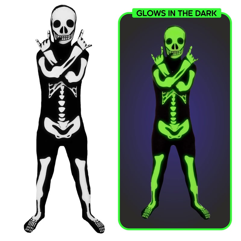 Morphsuits زي مورف سوتس هيكل عظمي للأولاد، زي هيكل عظمي للأطفال، زي هالوين للأولاد، كبير - Image 1